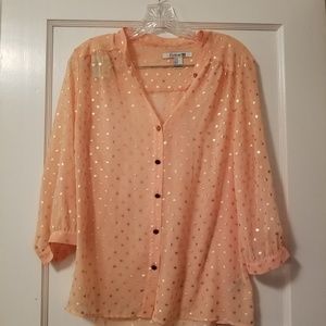 Forever 21 Peach & Gold Polka Dot Blouse